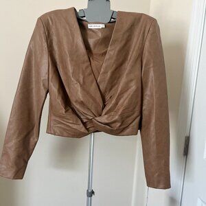 Avec Les Filles Twist Long Sleeve Faux Leather Crop Top